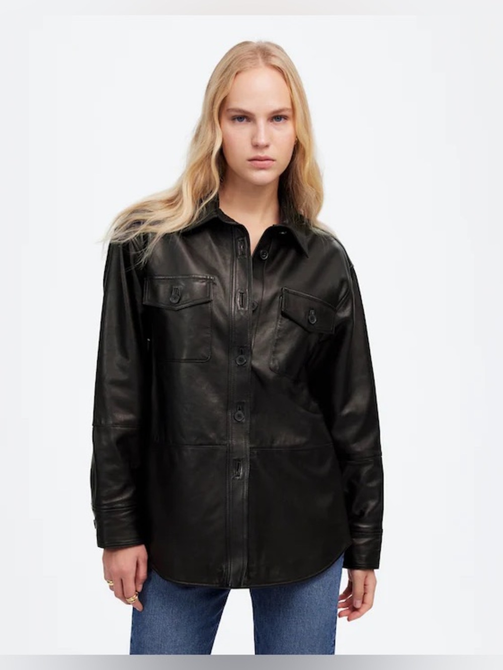 Madewell Black Faux Leather Shirt Jacket